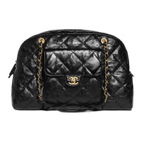 CHANEL Pleated Calfskin One Shoulder Handbag Extra Large Women's Black