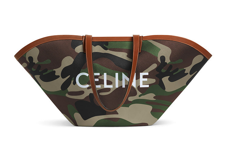 CELINE Couffin Textile With Leather Basket Bag Handbag Tote Shopping Bag Shoulder Bag Women's Camouflage Khaki