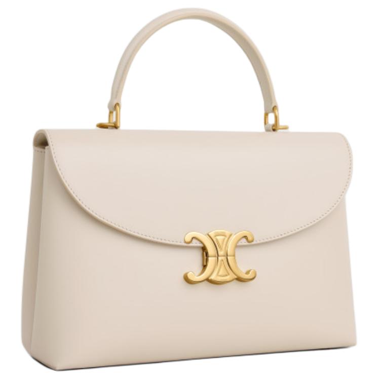 CELINE Cow Leather Shoulder Bag, Crossbody Bag, Handbag Medium Size Women's Light Beige