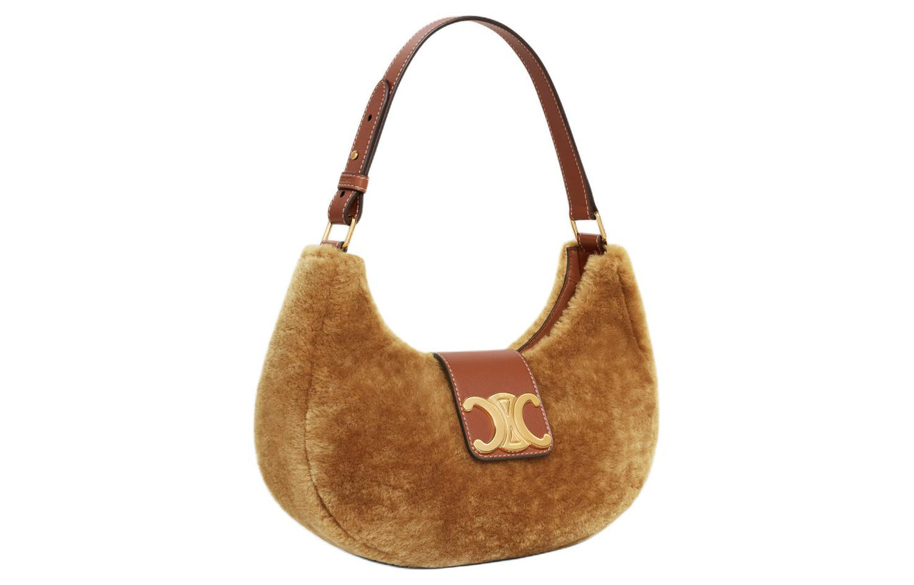 CELINE AVA Sheepskin Leather Handbag Shoulder Bag Women's Camel
