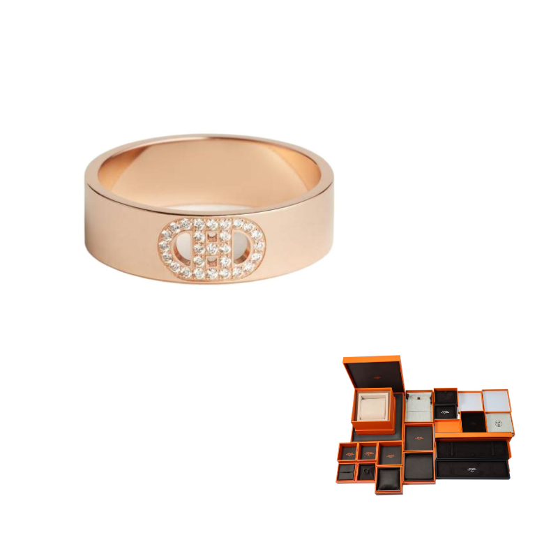 HERMES 18K Rose Gold Diamonds Rings Women's Gold