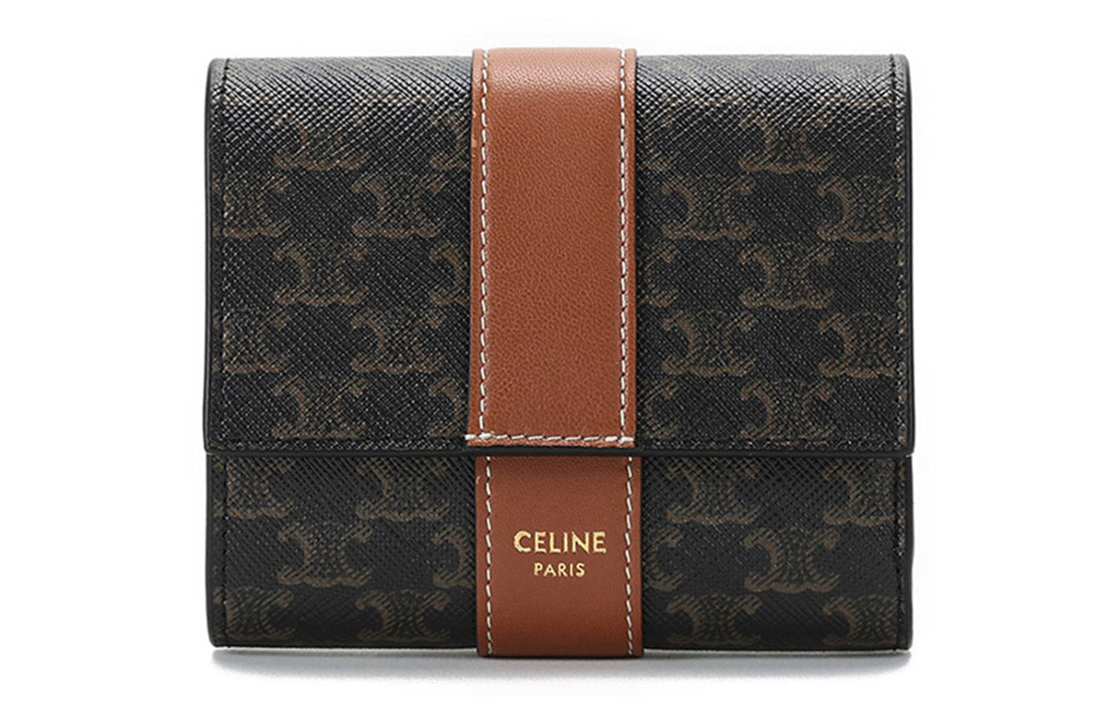 CELINE Canvas With Leather Wallet Regular Women's Charcoal Black/Tawny