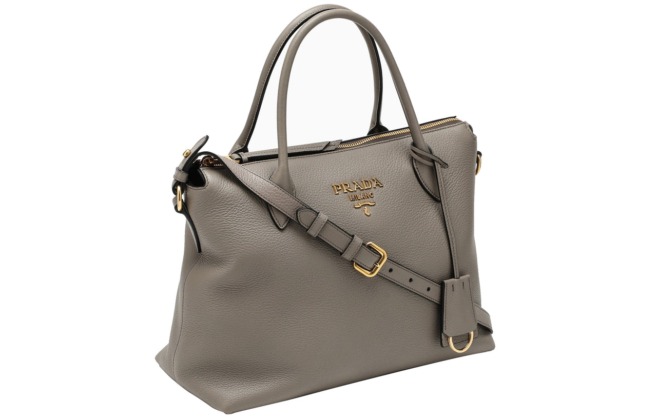 PRADA Cow Leather Handbag Small Size Women's Gray
