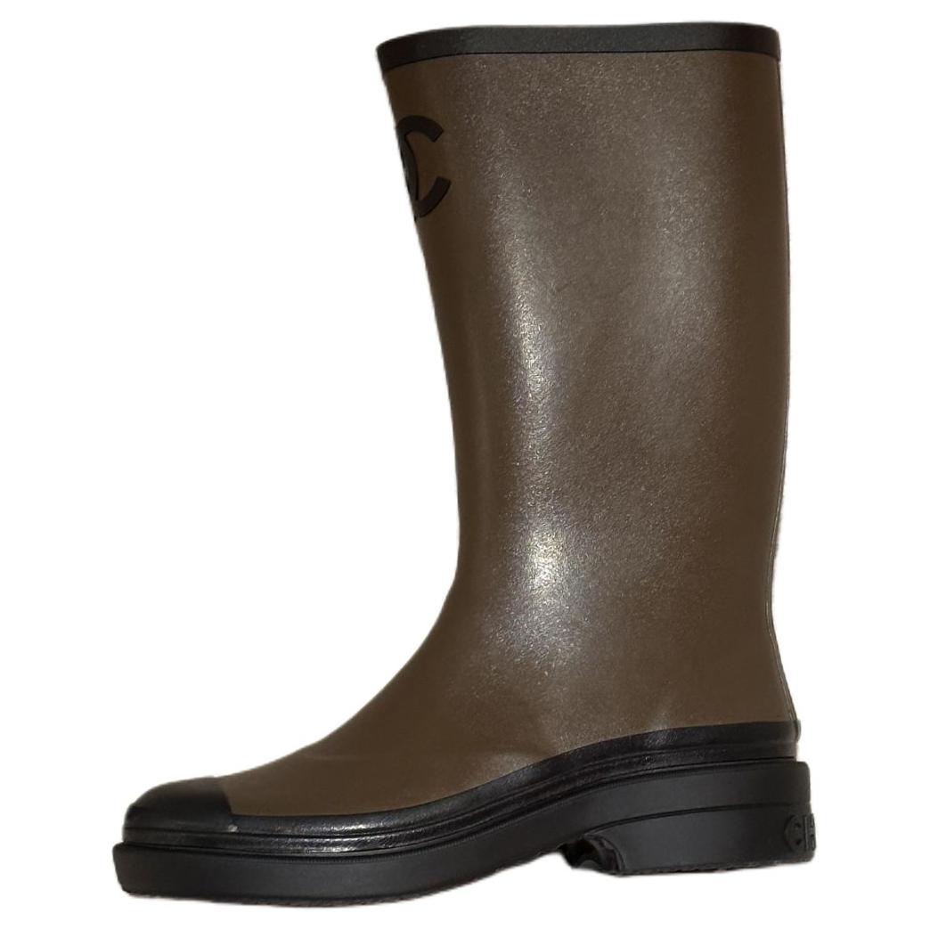 CHANEL Water-Resistant Rain Boots Women's Army Green