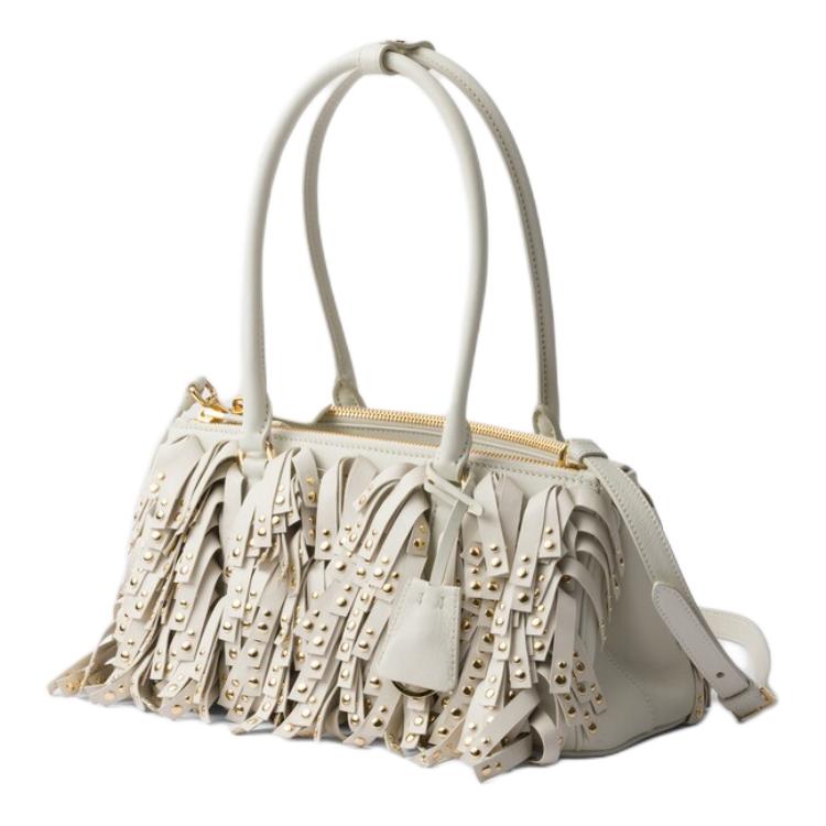 PRADA Cow Leather Shoulder Bag Medium Size Women's White