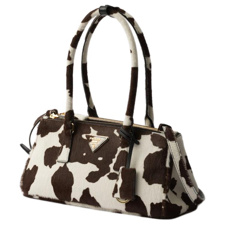 PRADA Cow Leather Shoulder Bag Medium Size Women's White & Dark Brown