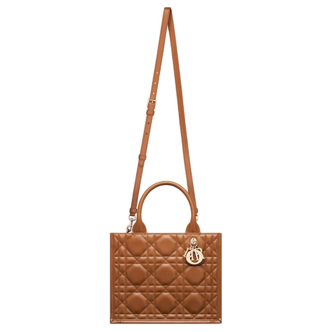 DIOR BookTote Calfskin Tote Bag Shopping Bag Shoulder Bag Crossbody Bag Handbag Small Size Women's Gold Brown