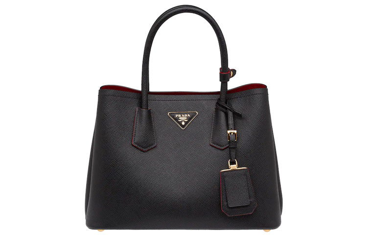 PRADA Double Saffiano Leather Handbag, Crossbody Bag Trumpets Women's