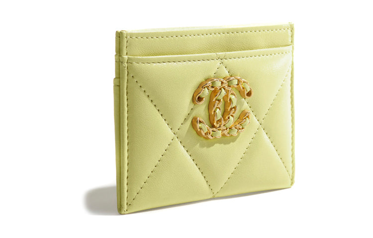CHANEL 19Bag Lambskin Card Sleeve Card Holder Women's Green