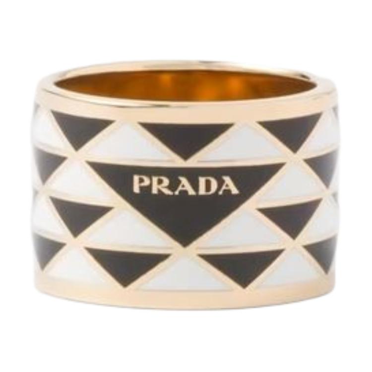 PRADA Enamel Metal Rings Women's White Black