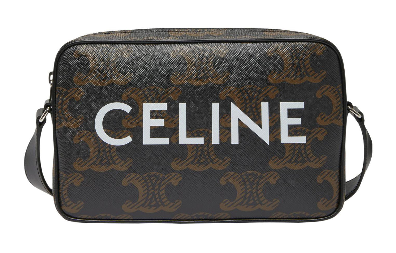 CELINE Cow Leather Crossbody Bag Medium Size Men's Yellow Brown