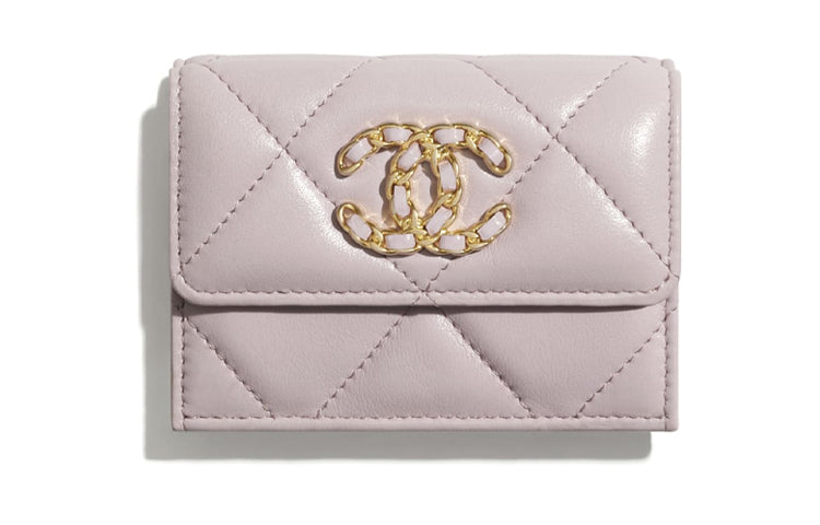 CHANEL 19Bag Lambskin Coin Purse With Flap Card Holder Small Size Women's Light Pink