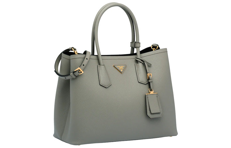 PRADA Double Leather Shoulder Bag Crossbody Bag Handbag Clutches Medium Size Women's Slate Gray