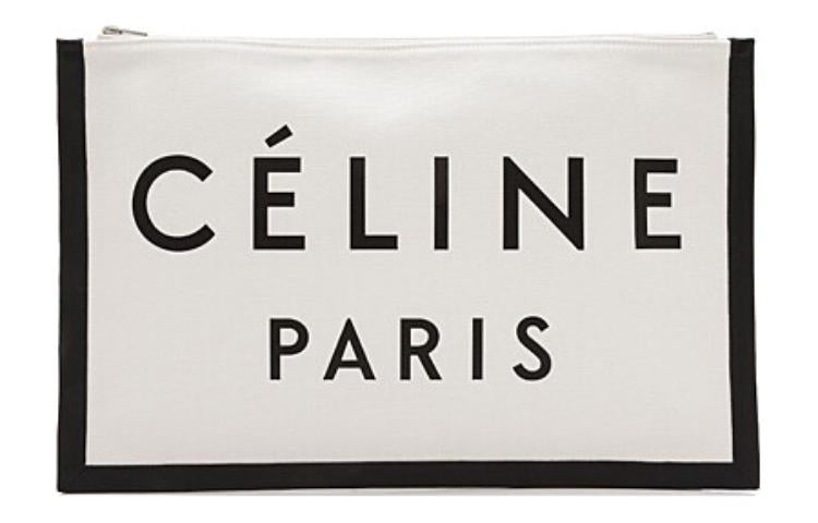 CELINE Fabric With Leather Clutch Women's White & Black