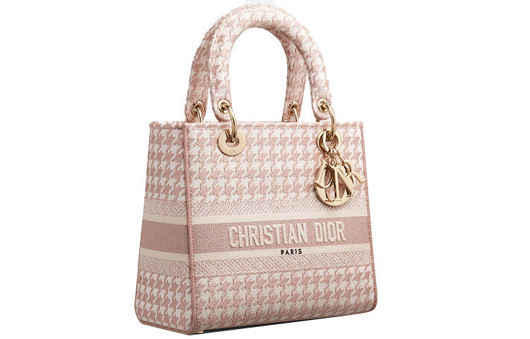 DIOR Lady D-Lite Fabric Daisie Bag Handbag Shoulder Bag Crossbody Bag Medium Size Women's Rose Pink
