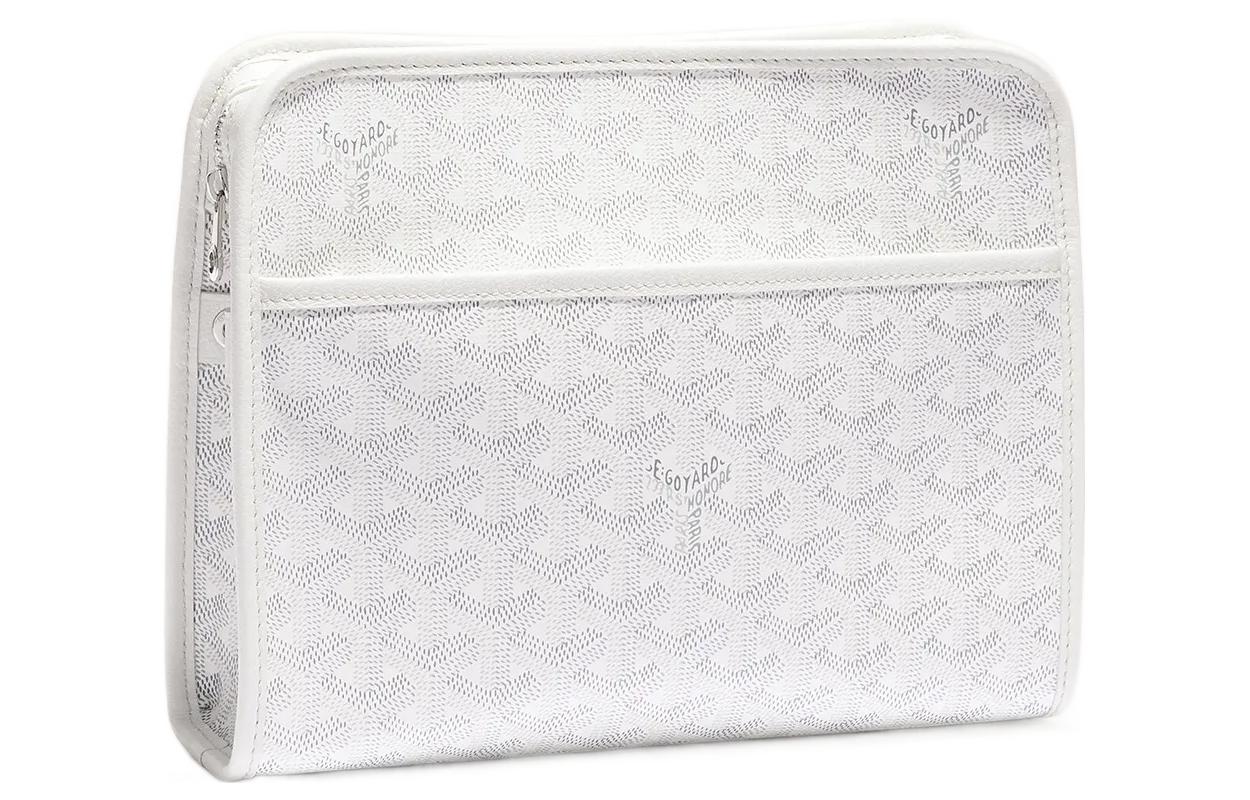 GOYARD JOUVENCE Canvas With Leather Travel Storage Bags Handheld Toiletry Bags Medium Size Unisex White