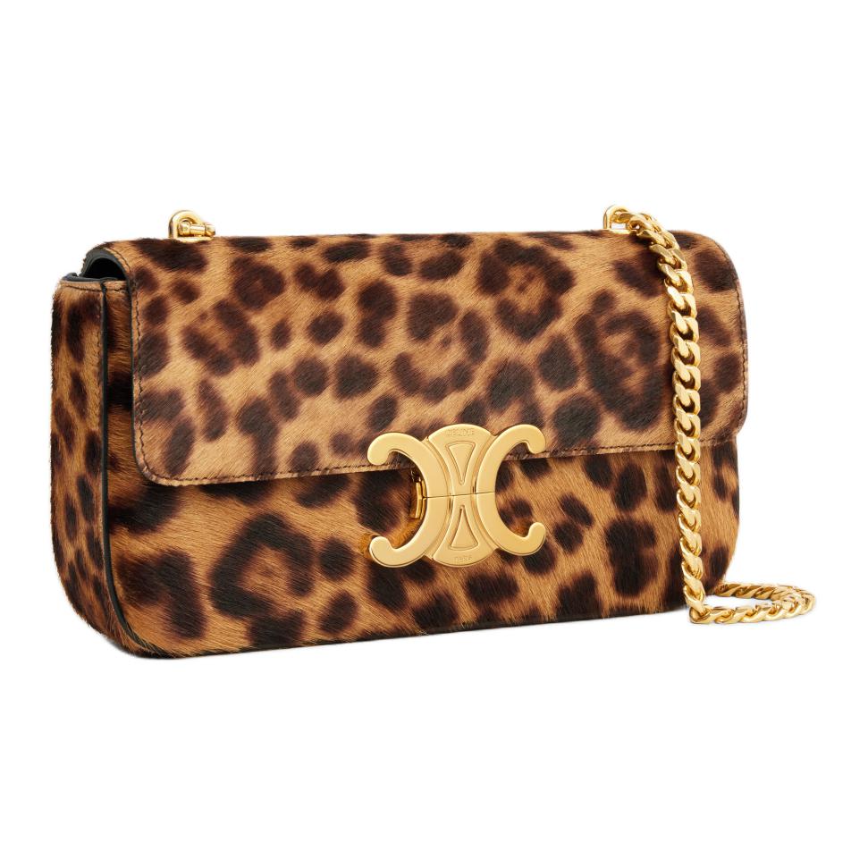 CELINE Cow Leather Shoulder Bag, Crossbody Bag Women's Leopard Print
