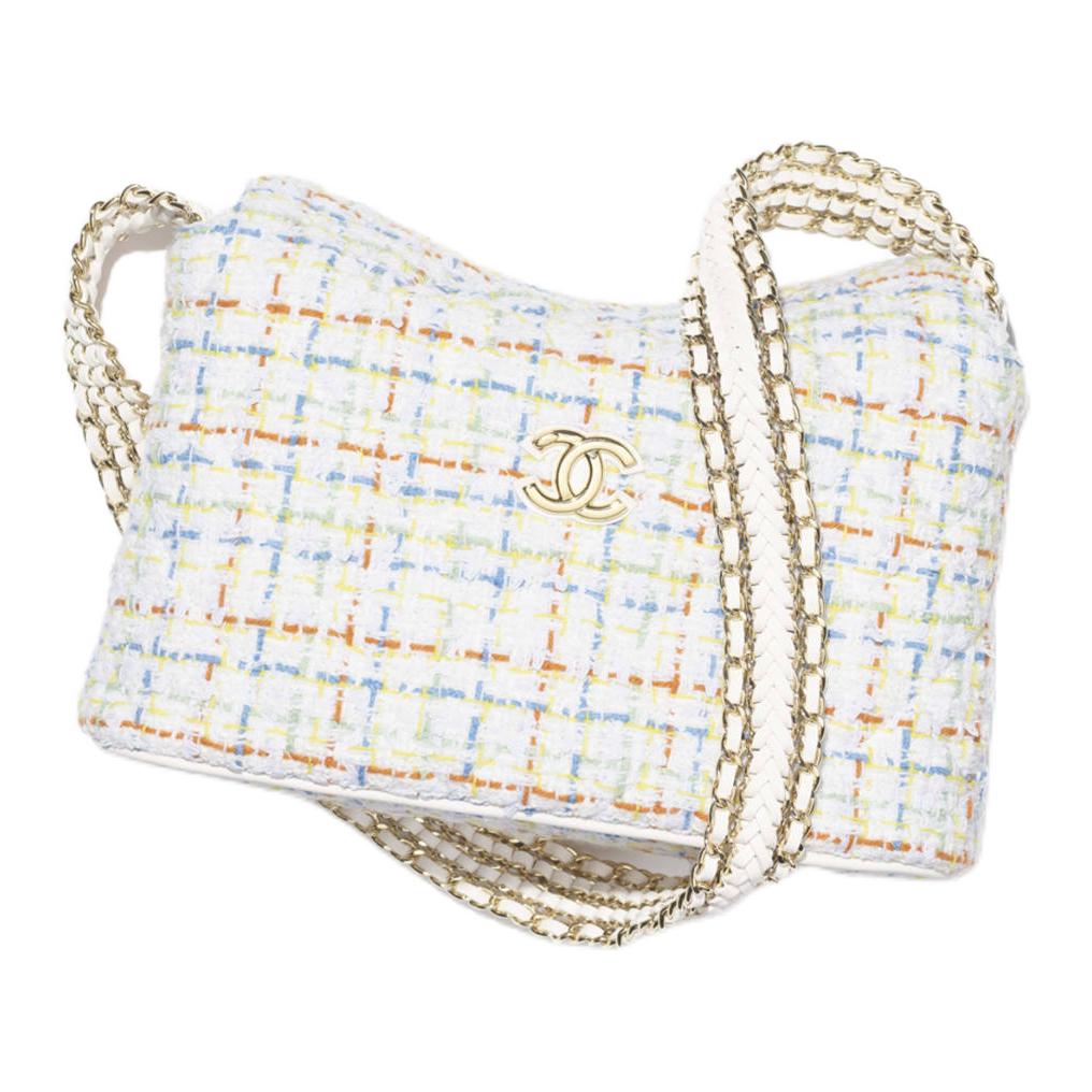CHANEL Cotton Shoulder Bag Women's White Multicolor