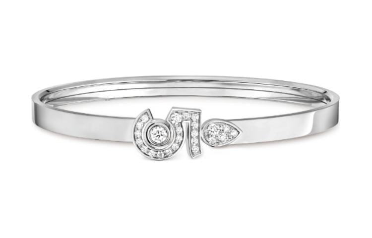 CHANEL 18K White Gold Diamonds Bangles Women's Silver