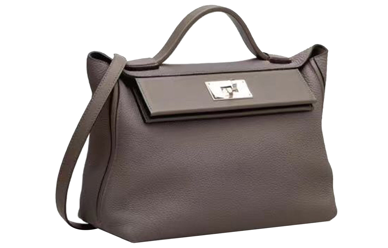 HERMES 24/24 Togo Leather With Swift Calfskin Handbag Women's Tin Gray