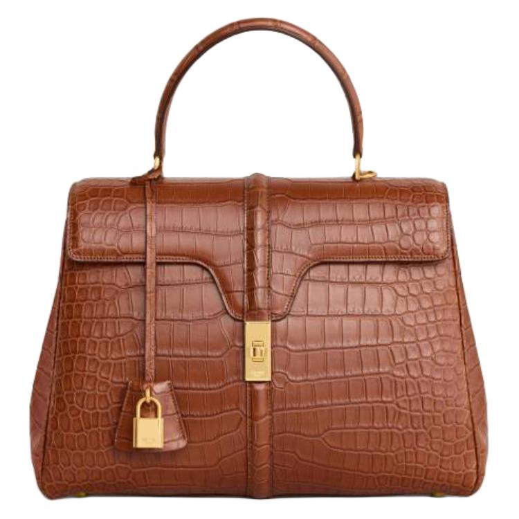 CELINE Crocodile Leather Shoulder Bag Crossbody Bag Handbag Large Size Women's Brown