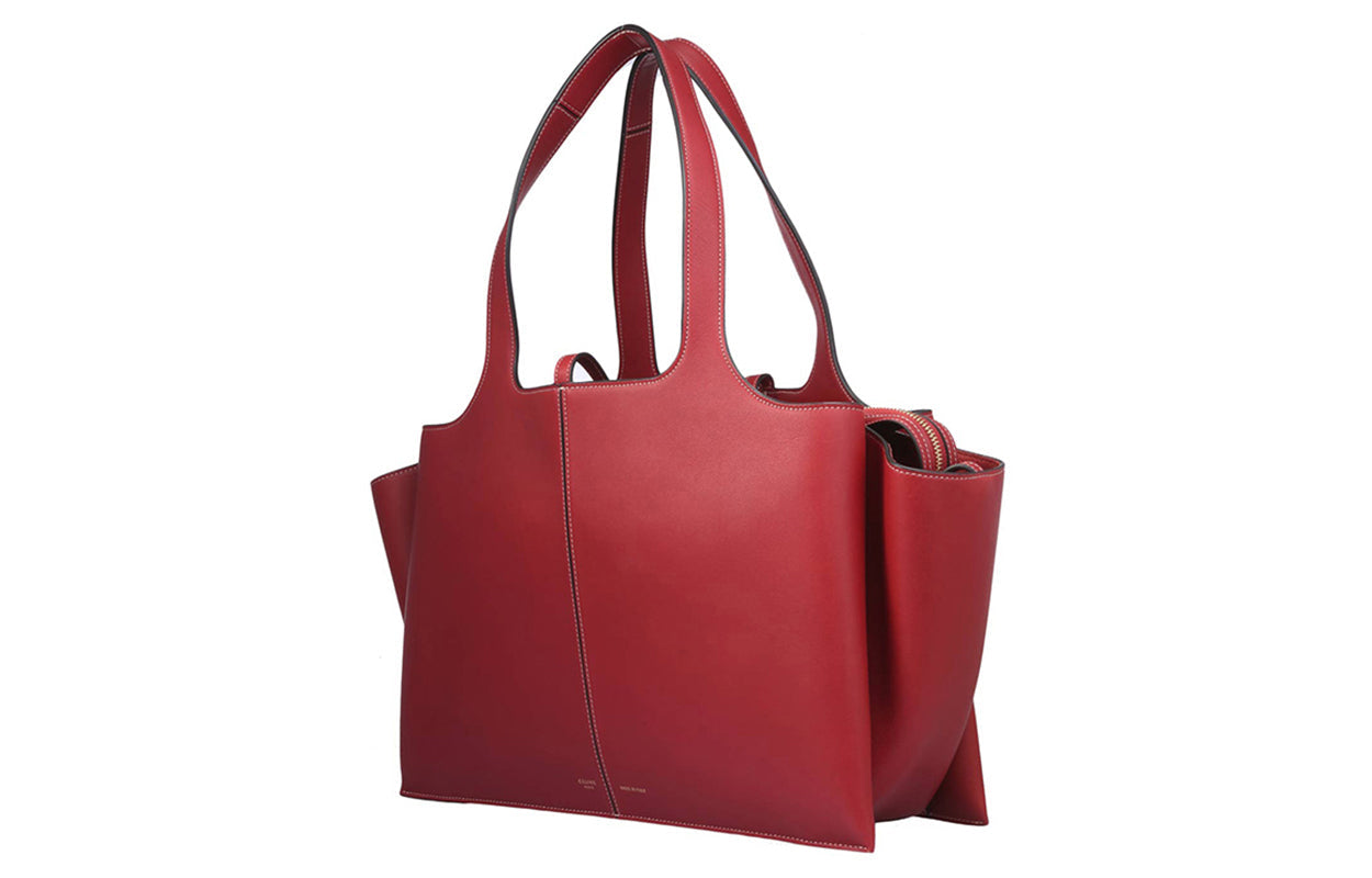 CELINE Cow Leather Shoulder Bag, Crossbody Bag, Handbag Large Size Women's Red