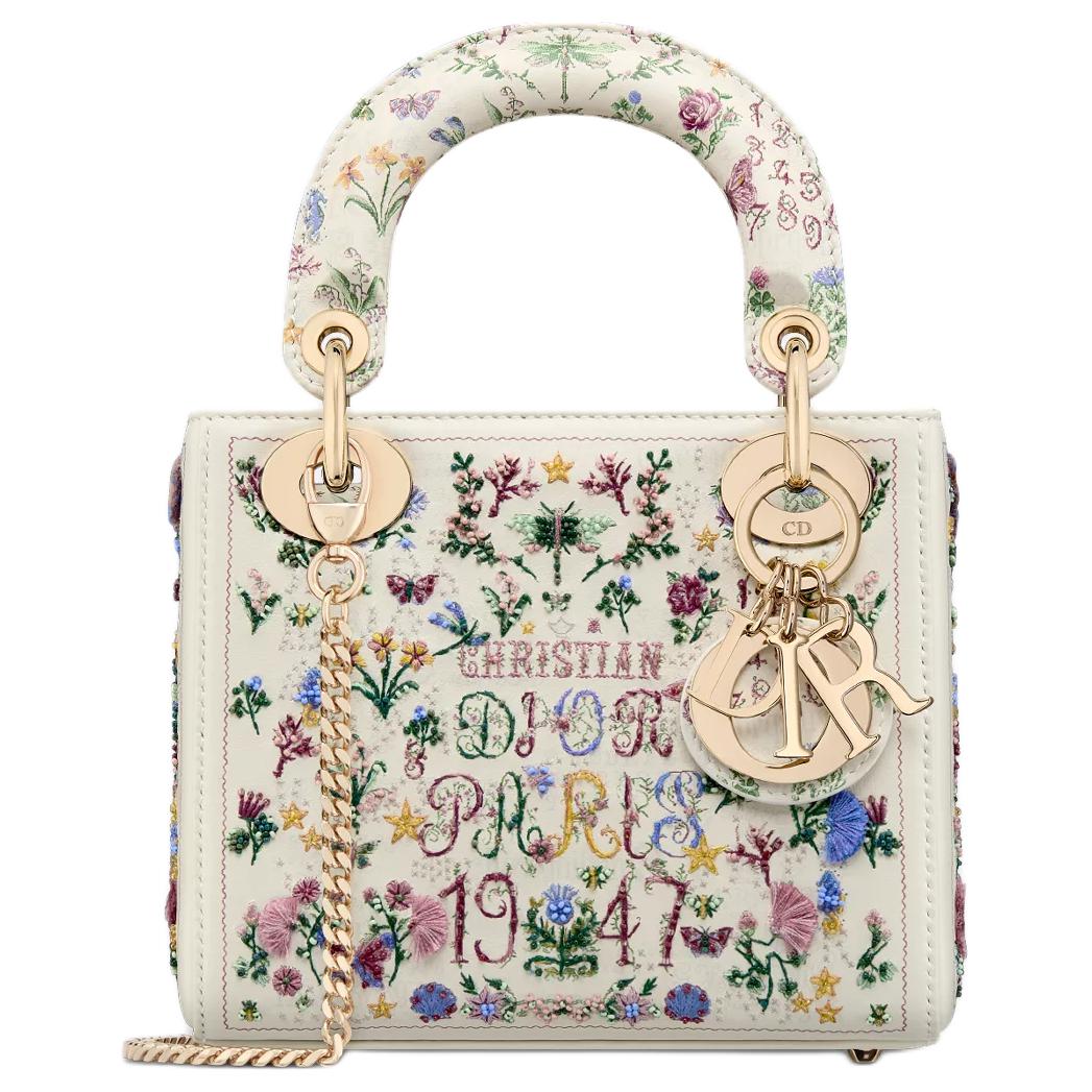DIOR Lady Dior Cow Leather Shoulder Bag, Crossbody Bag, Handbag Mini Women's Cream White & Multicolor