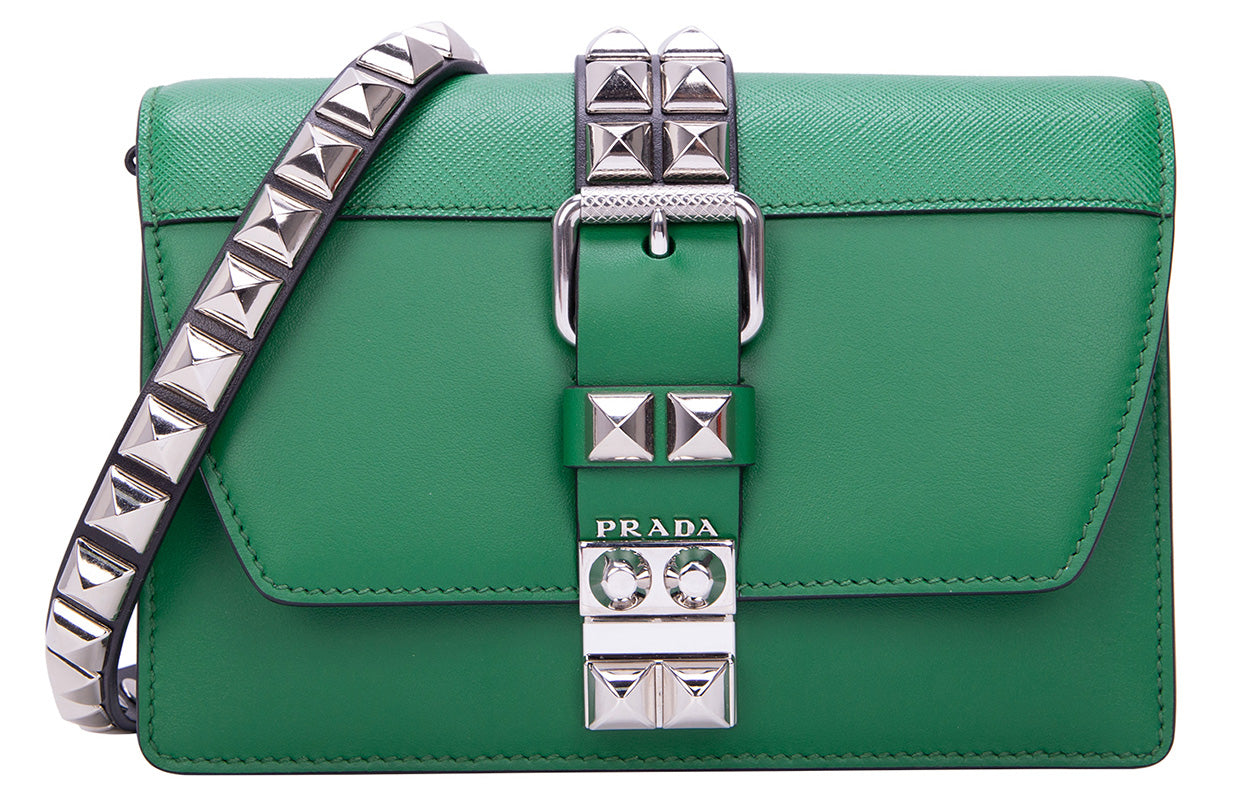 PRADA Cow Leather Shoulder Bag Crossbody Bag Women's Green