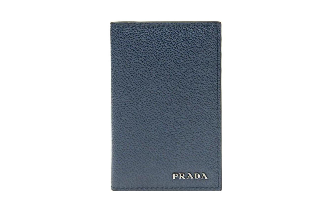 PRADA Cow Leather Card Holder Women's Blue