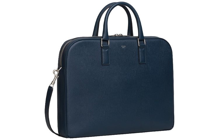 CELINE Cow Leather Briefcases Medium Size Men's Marine Blue