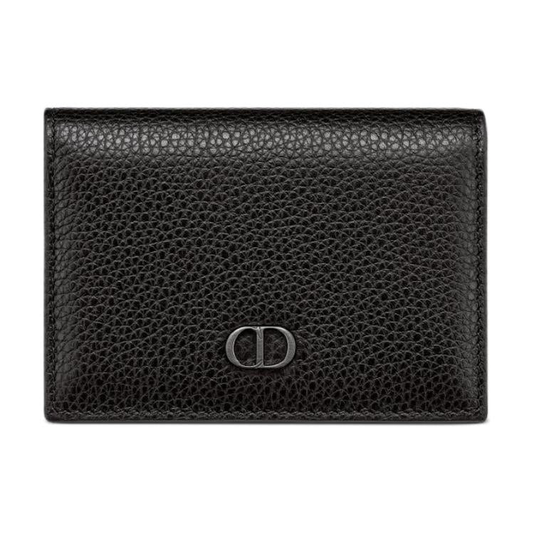 DIOR Grained Calfskin Business Card Holder Zero Wallet Card Holder Unisex Black