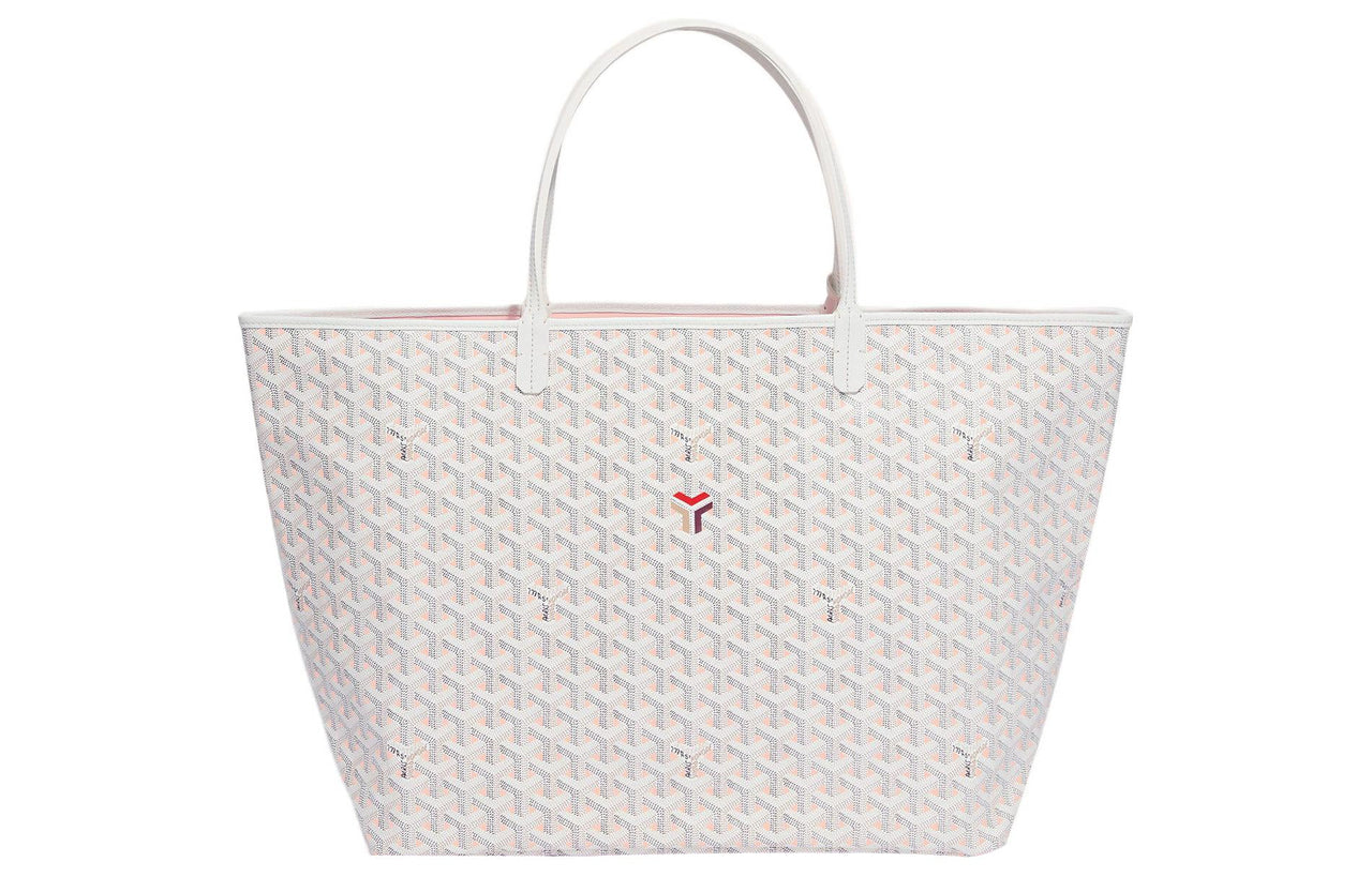 GOYARD Saint Louis Claire-Voie Cow Leather Canvas Handbag Shoulder Bag Large Size Unisex White/Pink