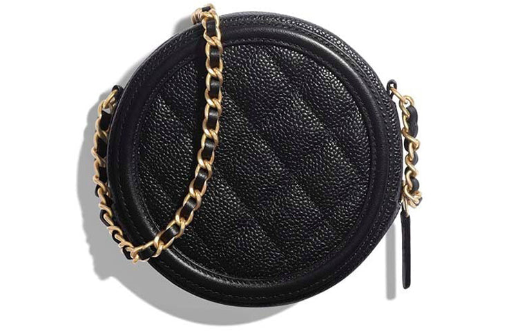 CHANEL 19Bag Embossed Calfskin With Grains Round Bag Chain Shoulder Bag Women's Black