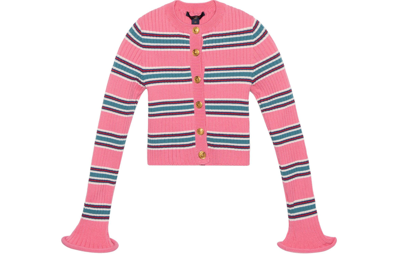 LOUIS VUITTON Horizontal Stripes Trumpet Sleeve Cardigan