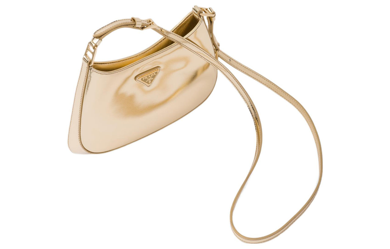 PRADA Cleo Shiny Leather Hobo Bag Handbag Shoulder Bag Women's Platinum