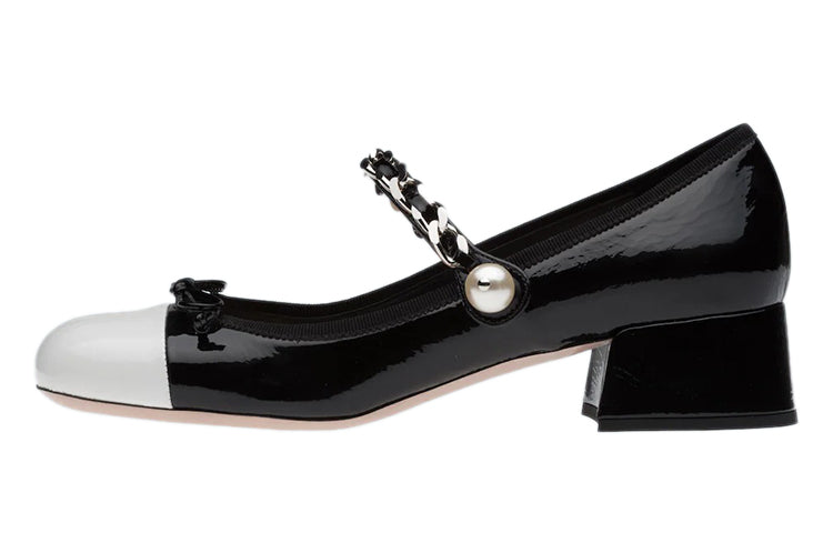 MIU MIU Naplak Chunky Heel High Heels 3.5cm Women's Black White