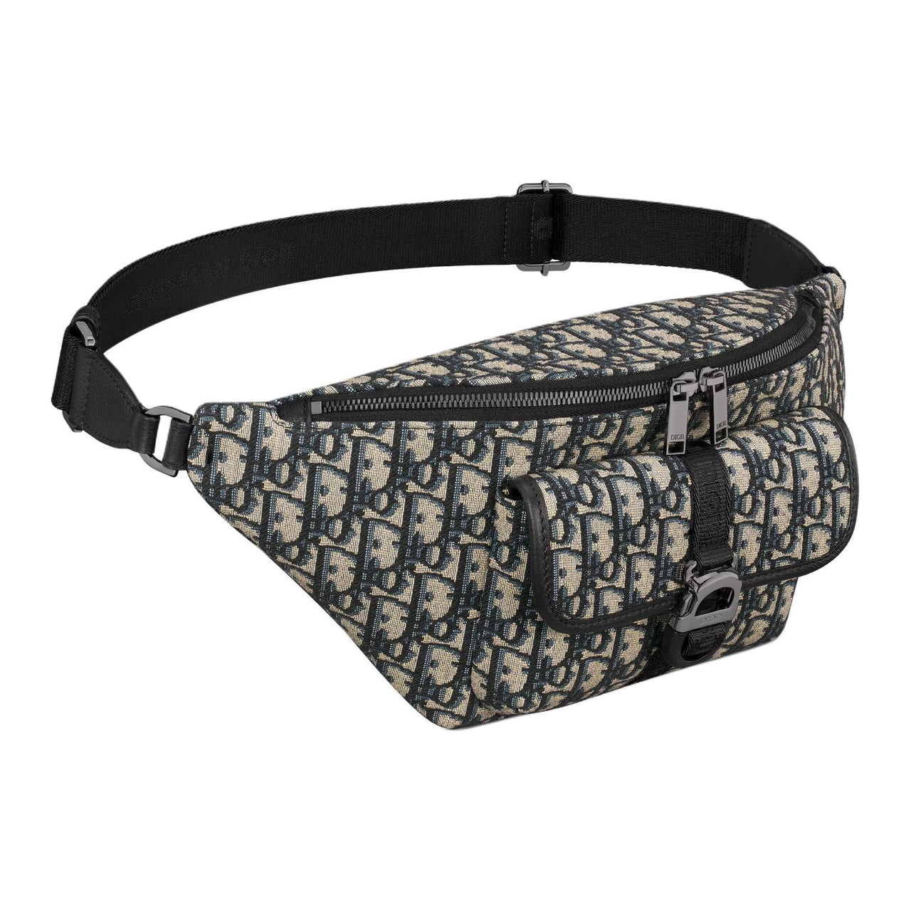 DIOR Embroidered Cotton With Calfskin Fanny Pack Men's Blue & Beige