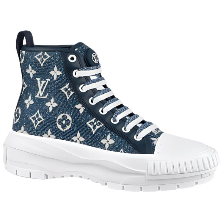 حذاء رياضي نسائي من LOUIS VUITTON Squad Boot Monogram Denim Navy Blue White