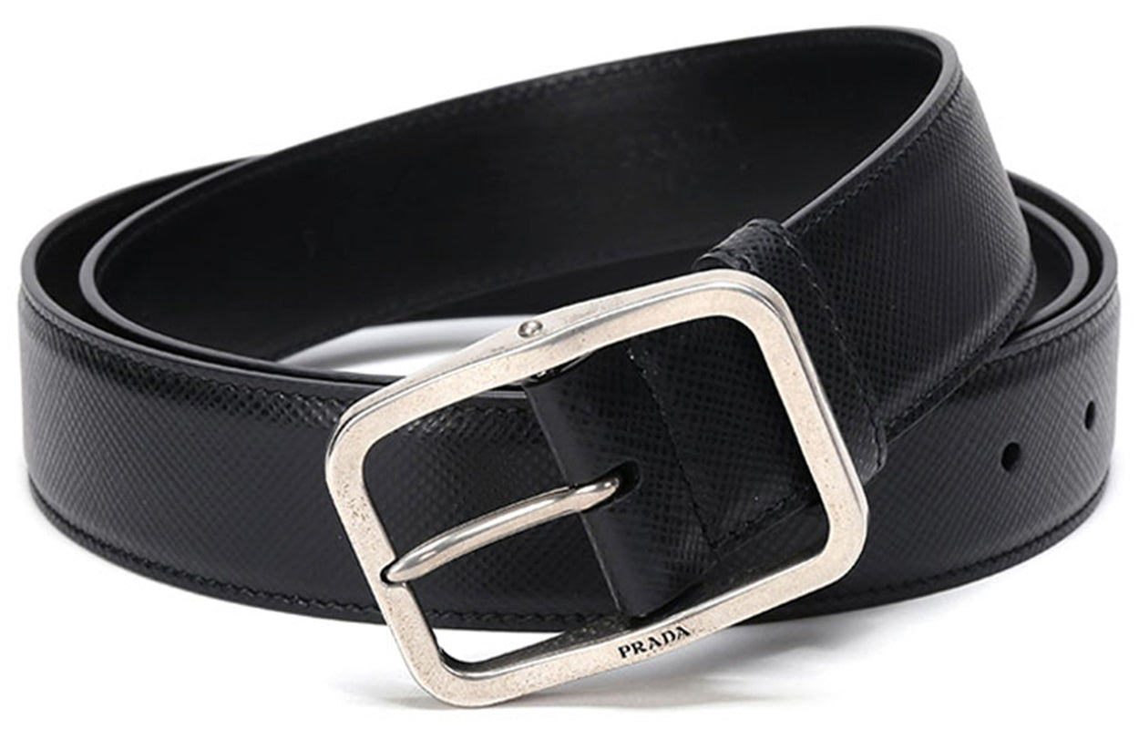 PRADA Cow Leather Buckle Vintage Minimalist Style Fashion Leather Belts Men's