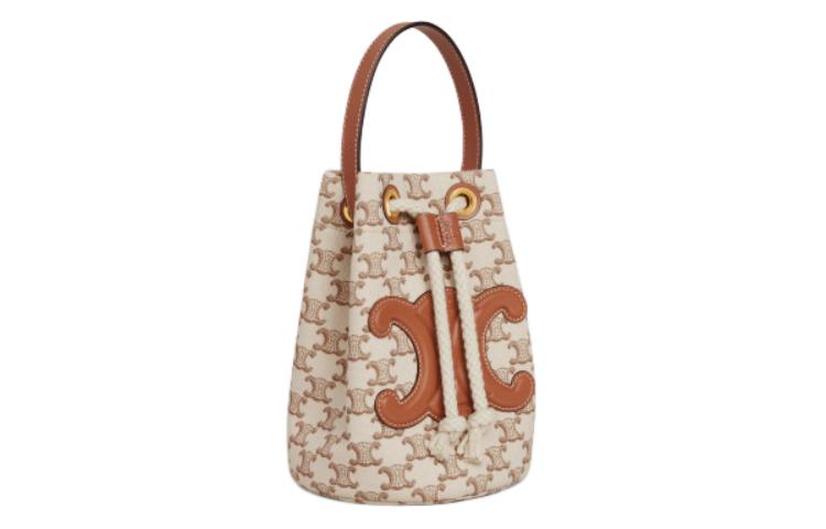 CELINE Fabric With Cow Leather One Shoulder Handbag Women's Brown & White