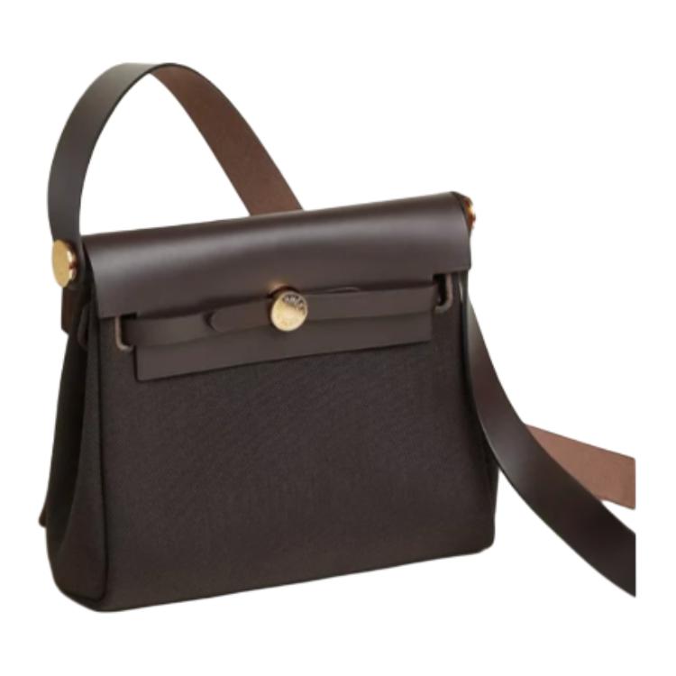 HERMES Canvas With Leather Crossbody Bag, Shoulder Bag Mini Women's Brown