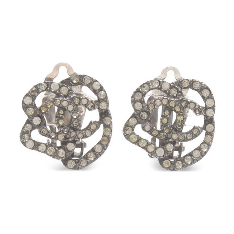 CHANEL 1986 1988 Cc Camellia Clip on Earrings