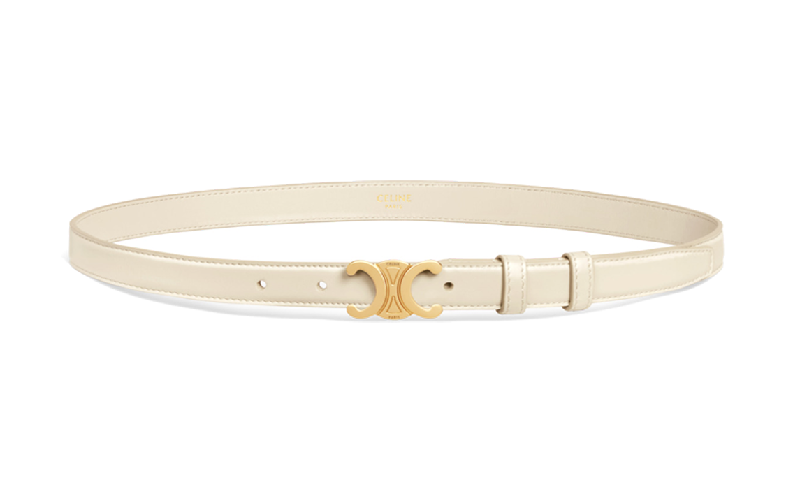CELINE Double C Decoration Smooth Buckle Leather Belts Women's Beige Width 1.8cm