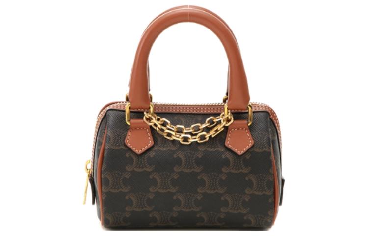 CELINE Cow Leather Boston Bag, Shoulder Bag, Crossbody Bag, Handbag Mini Women's Tawny