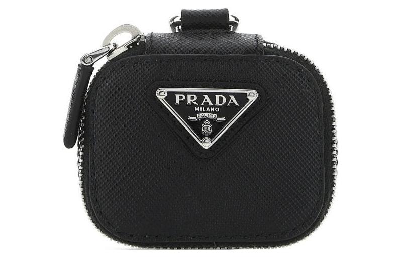 PRADA Cross Grain Leather Air Pods Protective Cover Shoulder Bag, Crossbody Bag Regular Women's Black