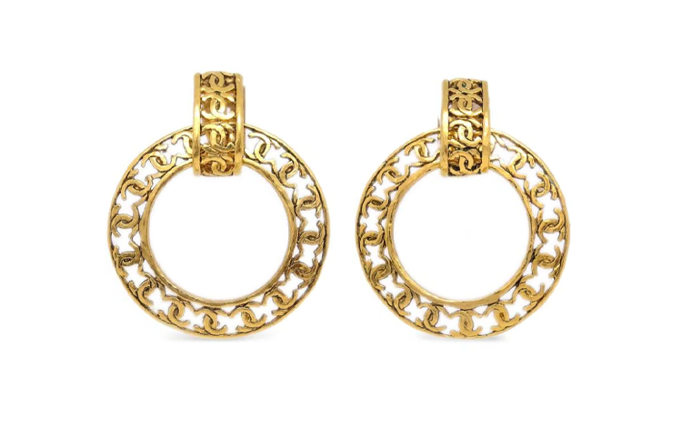 CHANEL 1990s Dangle Hoop Clip on Earrings