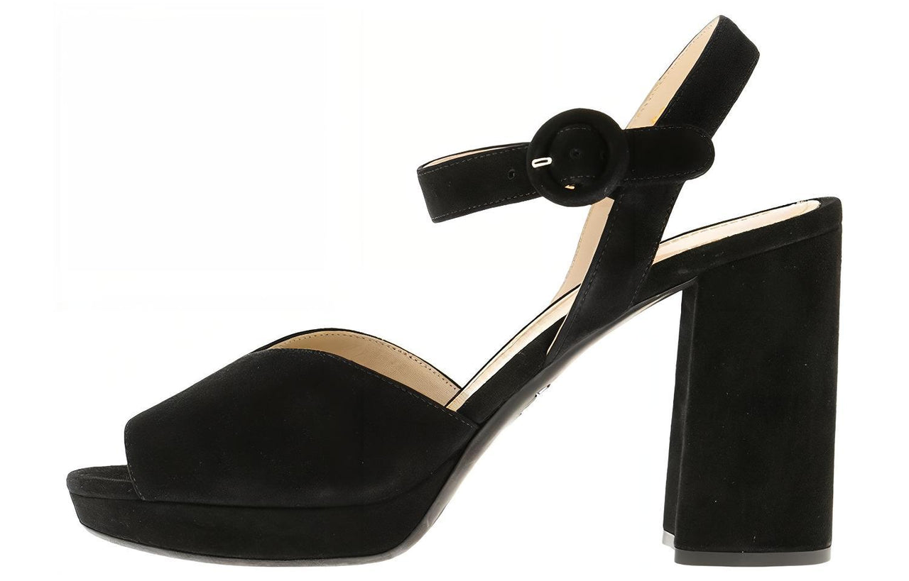 PRADA Chunky Heel One Strap Sandals Women's Black