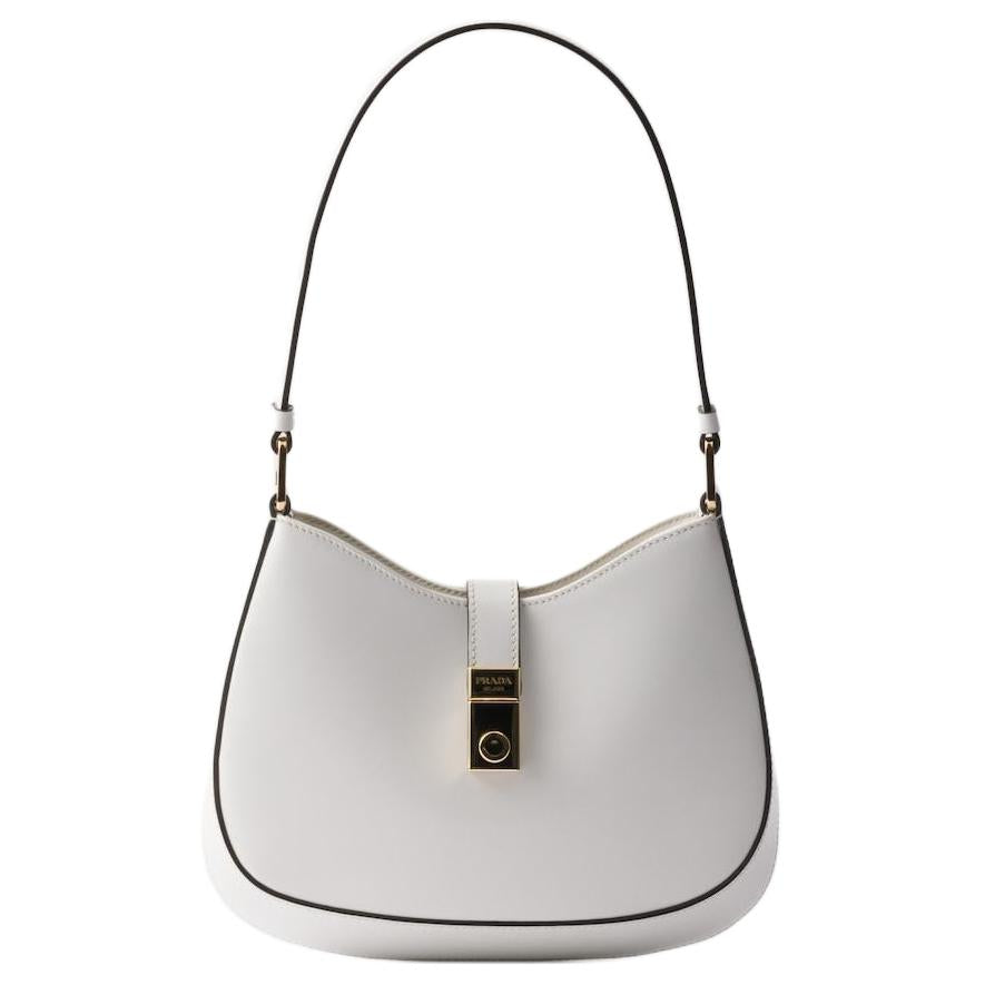 PRADA Cleo Calfskin Handbag, Shoulder Bag Women's White