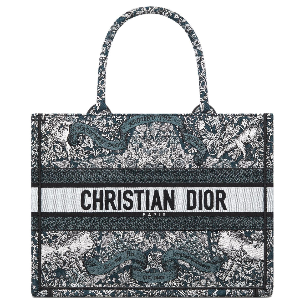 DIOR BookTote Fabric Tote Bag, Shopping Bag, Handbag Medium Size Women's Blue & White