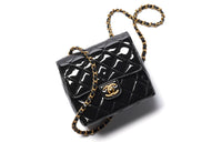 CHANEL 22K Autumn And Winter Calf Patent Leather Flap Bag, Camera Bag, Shoulder Bag, Crossbody Bag Mini Women's Black